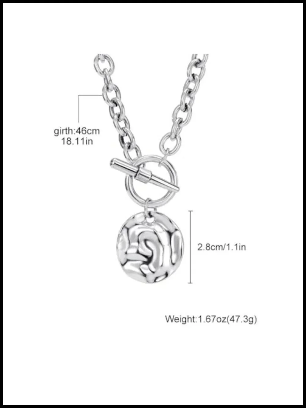 Silver Coin Pendant Necklace, Chunky Chain Statement Medallion Choker for Women
